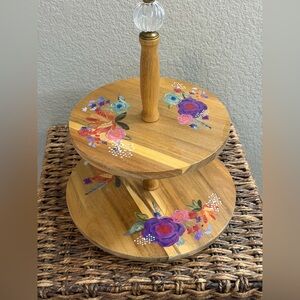 Pioneer Woman Lazy Susan Tiered Wood Floral Spins Organization Decorative Finial